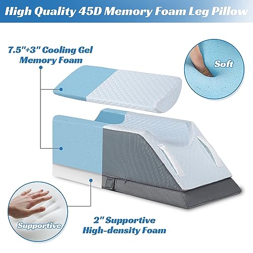 Adjustable Leg Elevation Pillow with Memory Foam, 3-Height Adjustable Leg Pillow for After Surgery, Knee, Ankle Injury, Foot Rest, Improve Circulation and Pain Relief, Removable & Washable Cover