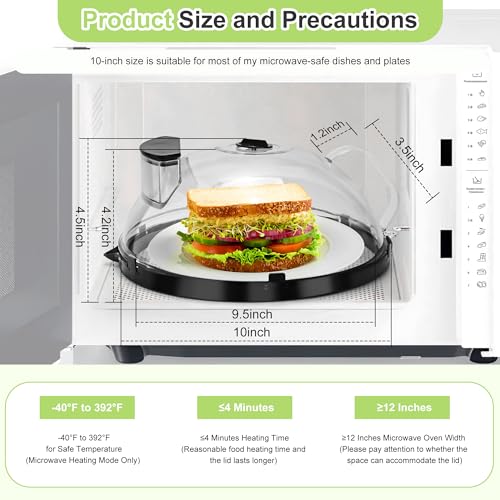 Fkprorjv Microwave Splatter Cover with Water Steamer, 10 inch Clear Microwave Plate Cover for Food, Splatter Guard Microwave Lid for Microwave Oven, Kitchen Gadgets Accessories, Black