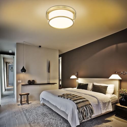 Luminzone Gold LED Ceiling Light Fixtures 12 Inch 22W LED Flush Mount Light 5CCT Dimmable Ceiling Light with Milk Glass Overhead Ceiling Lamp for Bedroom Bathroom Kitchen 3000K~6500K