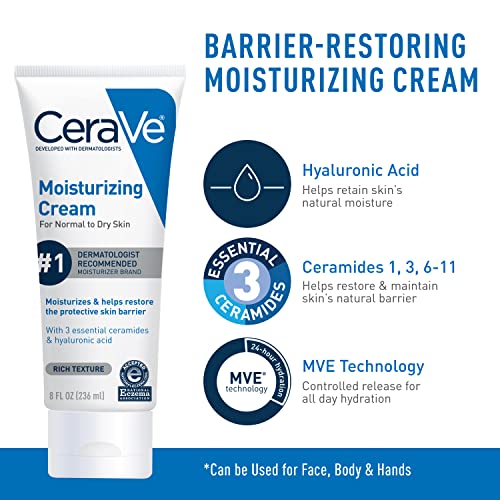 CeraVe Moisturizing Cream, Face Body Moisturizer, Normal to Dry Skin, 8 Fl Oz