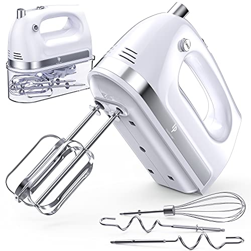 LILPARTNER Hand Mixer Electric, 400W Food Mixer 5 Speed Handheld Mixer, 5 Stainless Steel Accessories, Storage Box, Kitchen Mixer with Cord for Cream, Cookies, Dishwasher Safe