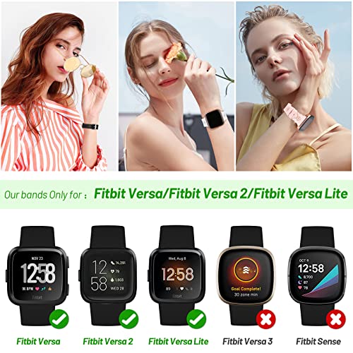 YAXIN 3 Pack Slim Sport Bands Compatible with Fitbit Versa/Versa 2/Versa Lite for Women,Soft Silicone Lace Replacement Wristbands for Fitbit Smart Watch,Black/White/Pink Sand