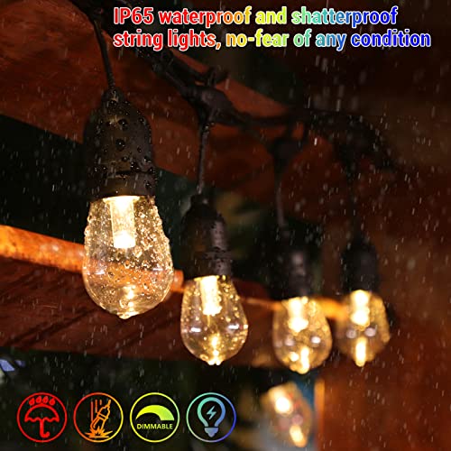 WENFENG 48FT Solar Outdoor RGB String Lights, 15+3 Waterproof Shatterproof LED Bulbs Dimmable Patio String Lights with Remote, Commercial Solar String Light for Patio Yard