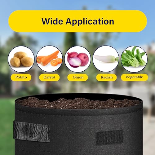 iPower GLGROWBAGWINDOW5X5X2 10-Pack 5-Gallon Potato Grow Bags Pots with Handle, Thickened Non-Woven Aeration Fabric Container, Access, 5 Gallon, Flap and Visualization Window, Easy to Harvest