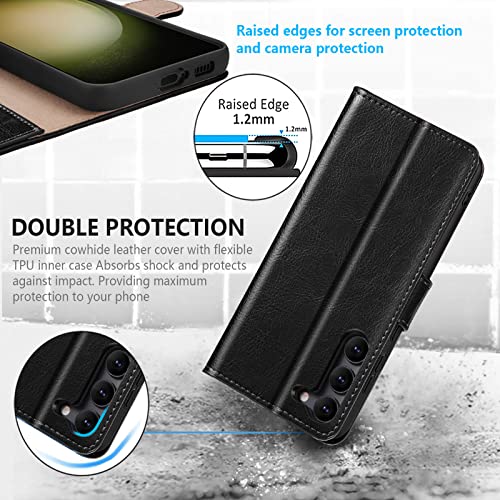 Belemay for Samsung Galaxy S23 Wallet case-Genuine Leather Protective Flip Cover-RFID Blocking Credit Card Holder-Kickstand Book Folio Phone Case Women Men Compatible with Samsung S23 (5G 6.1")-Black