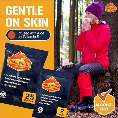 Inspire Trail Wipes | Camping Wipes Body Wipes Adults | Biodegradable Wipes For Camping, Travel, Gym With Aloe And Vitamin E | No Rinse Bathing Shower Wipes Women Or Men (100 Count (4 Packs Of 25))