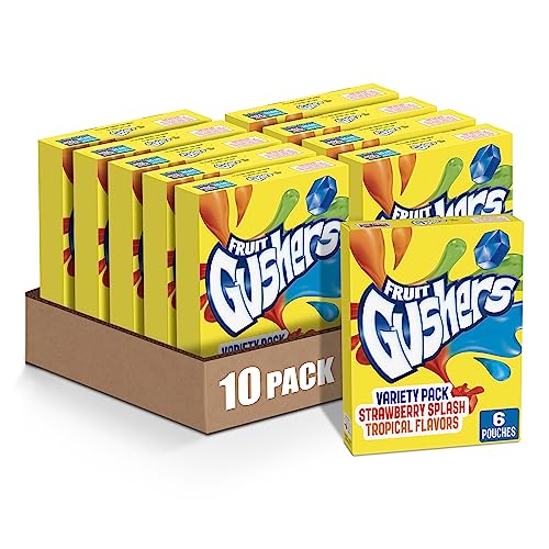 Gushers Fruit Flavored Snacks, Tropical, Gluten Free, 0.8 oz, 6 ct (Pack of 10)