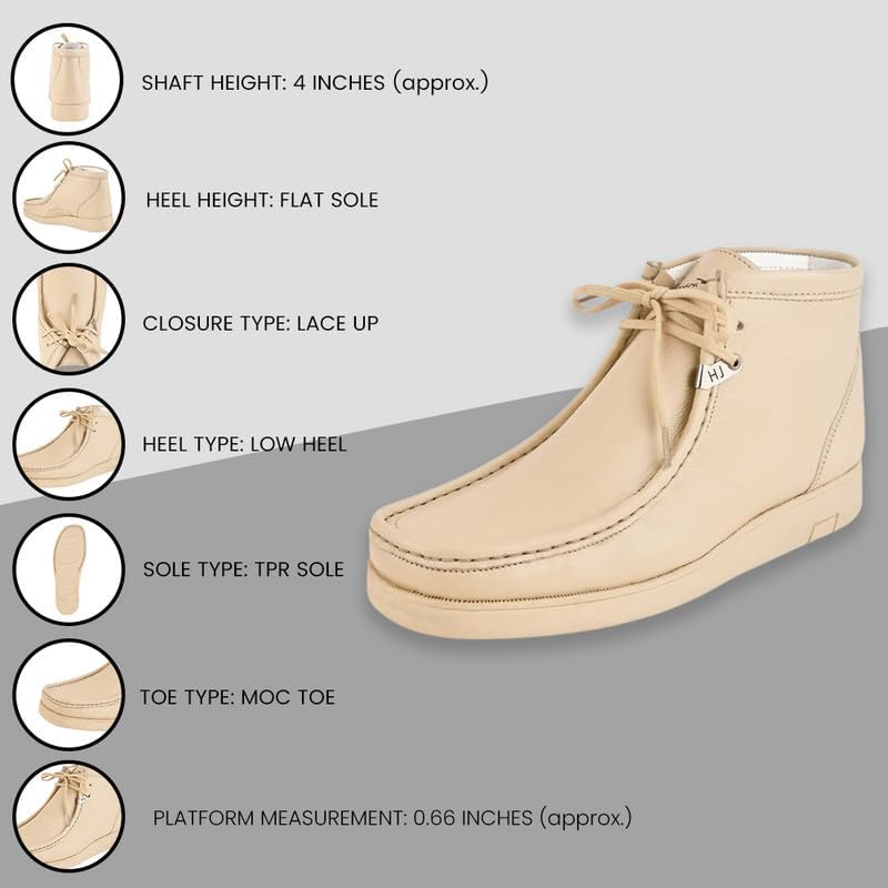 LIBERTYZENO HAMARA JOE Mens Genuine Leather Moccasin Toe Lace Up Casual Chukka Boot Shoes HJ101 Beige 10.5