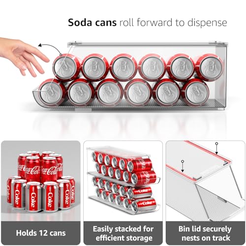 Sorbus Soda Can Organizer for Refrigerator - Stackable with Lid, Holds 12 Cans Each, BPA-Free - Fridge Organizers and Storage, Soda Can Dispenser for Refrigerator (1 Pack)