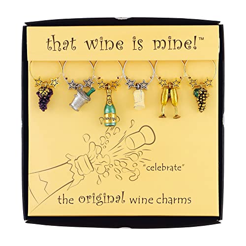 Wine Things 6-Piece Wine Glass Markers Wine Glass Charms Wine Glass Tags for Stem Glasses Wine Tasting Party, Wine Charm (Celebrate)