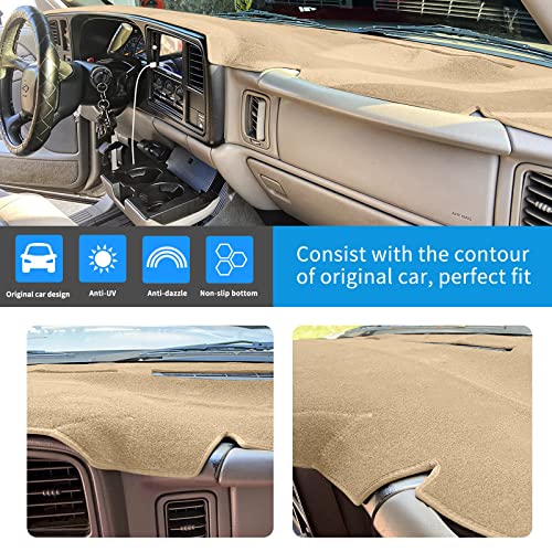 HanLanKa Dashboard Cover for Chevrolet Silverado 1500 2500 3500 1999-2006 Avalanche Chevy Tahoe Suburban GMC Sierra Yukon Dash Cover Mat(Premium Carpet, Beige)