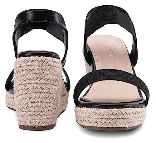 Jeossy Women's 8801 Black Wedge Sandals for Women,Ankle Strap Espadrille Sandals for Women Dressy Summer Size 6(DJY8801 Black 06)