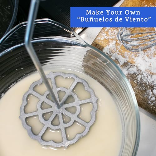 Bunuelos Mold with Handle (4.7 in Cast Aluminum) - Molde para Buñuelos de Viento Mexicanos - Buñuelos de Viento Moldes - Bunuelo Mold Mexican Cookware - Rosette Iron Set with Handle
