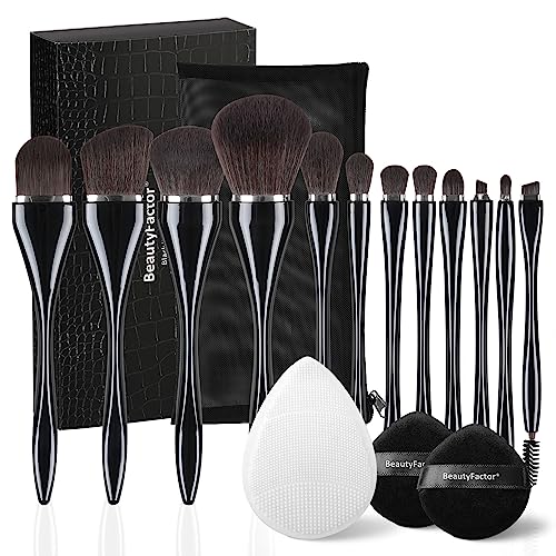 Makeup Brushes, Makeup Brush Set Professional, Travel Makeup Brushes, Premium Synthetic Foundation Powder Concealer Eyeshadow Blush, Face Makeup Brushes with makeup brush bag(Black 16)