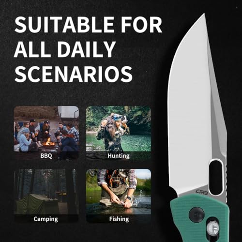 CJRB Prado Pocket Knife 3.76" AR-RPM9 Sand Polish Steel Blade G10 Handle Crossbar Lock Folding Pocket Knife for Men Outdoor Survival Camping and EDC, J1936 Aqua Green