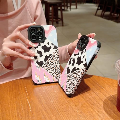 YKCZL Compatible for iPhone 14 Pro Max Phone Case,Cute Leather Leopard and Black Flash Splicing Patter,Soft TPU Full Camera Lens Protective Shock Women Protection Cover for iPhone 14 Pro Max-Black