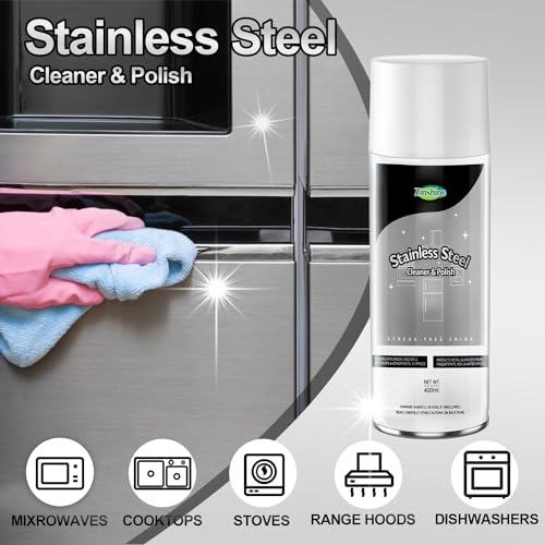 Zinshine Stainless Steel Cleaner, Kitchen Cleaner and Polish Spray, Oven Cleaner - 14 oz - Removes Fingerprints, Water Marks and Grease from Refrigerators, Dishwashers, Ovens, and Grills