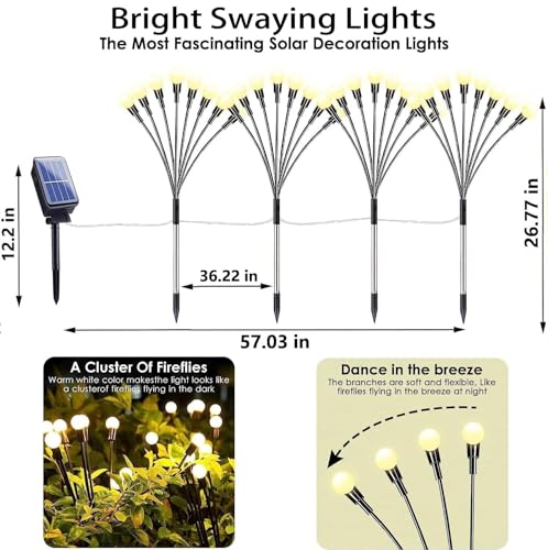 OZS 4Pack Total 32LED Solar Garden Lights - Solar Garden Lights Outdoor, Solar Firefly Lights, Sway by Wind, Solar Lights Outdoor Waterproof for Patio Pathway Decoration (Warm White)
