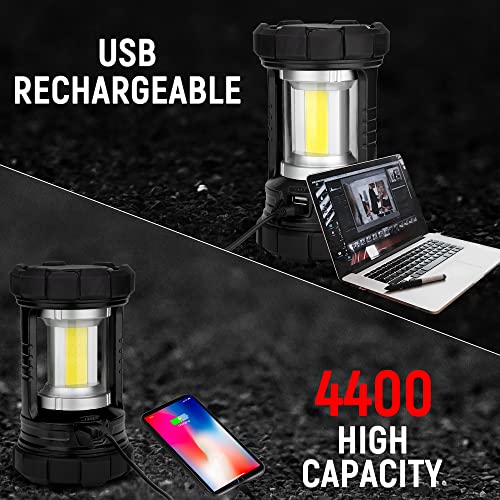 Rechargeable Camping Lantern, 3000LM 5 Light Modes Camping Light 4400 Capacity Phone Charger LED Impact-Resistant Flashlight Lantern Portable Waterproof Hurricane Lanterns for Emergency(Black)