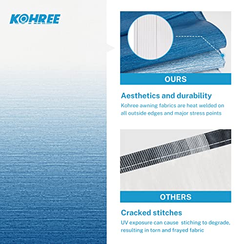 Kohree 14' Rv Awning Fabric Replacement, 19oz Durable Heavy Duty Weatherproof Anti-Fading Awning Fabric with Pull Strap, Outdoor Canopy for Camper, Trailer, Motorhome, Blue Fade, (Fabric 13'2")