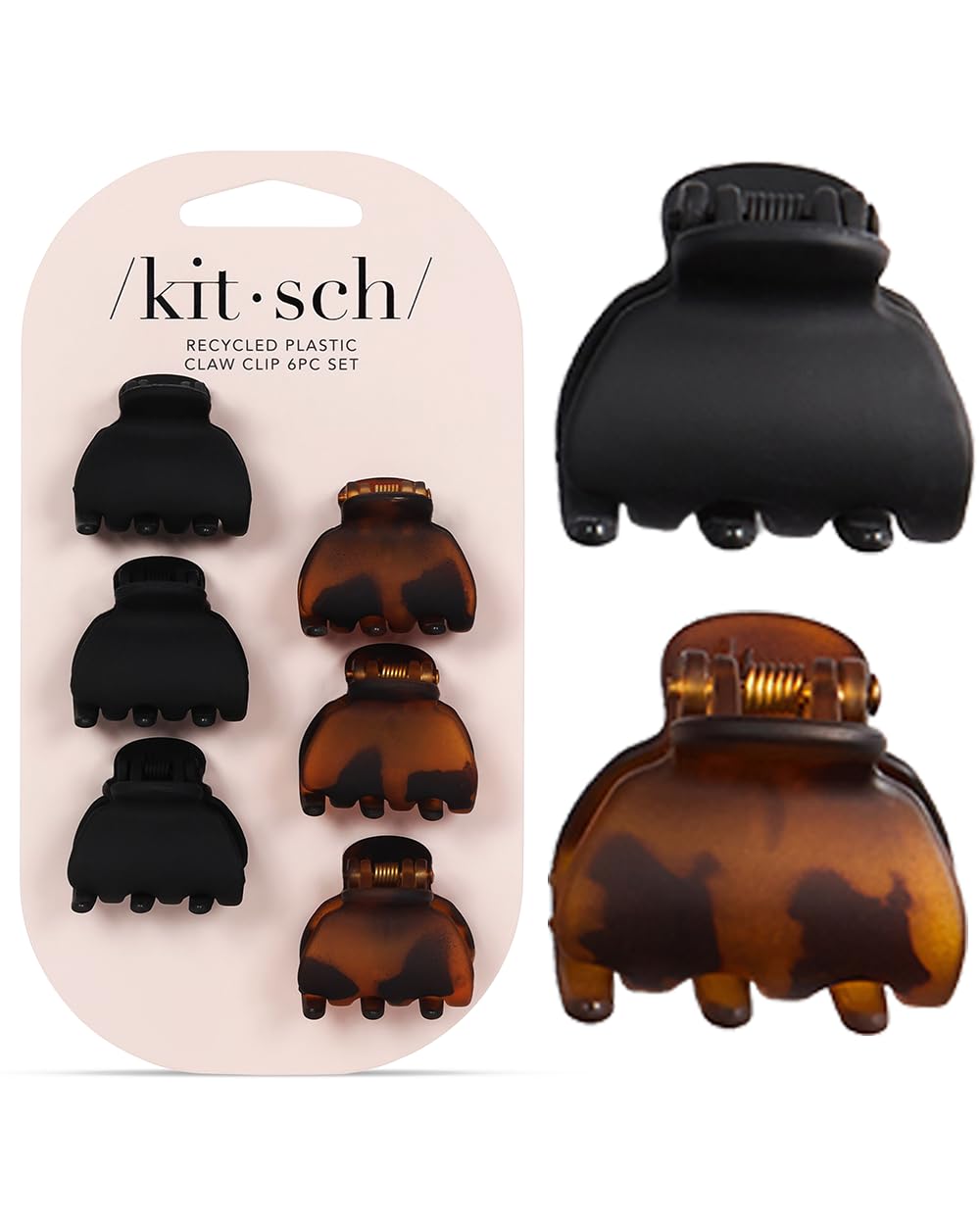 Kitsch Small Hair Clips for Women, Recycled Plastic Small Claw Clips & Mini Claw Clips for Hair, Mini Hair Clips for Thin Hair, Tiny Jaw Clip for Hair, 6 pcs (Tortoise & Black)