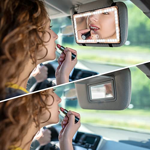 Car Sun Visor Vanity Mirror: Rechargeable Led Makeup Mirror with 3 Light Modes & Dimmable Touch Screen - Car Mirror Accessories for Women Girl (2 Pack)