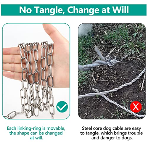 Tresbro Heavy Duty Dog Chains for Outside, 15FT Stainless Steel Tie Out Cable with Swivel Hook for Small Medium Dogs, Metal Chew Proof Pet Runner Chain Leash Lead for Outdoor Camping Hiking Yard, 3MM