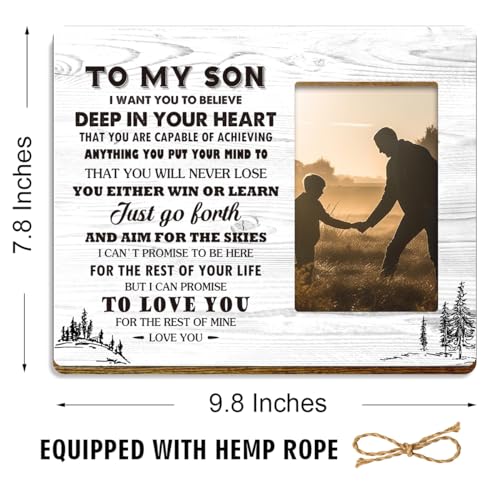 LVQHI Son Wood Picture Frame,Just Go Forth and Aim for The Skies Quote wood photo frames Gifts for Home Shelf Bedroom Tabletop Frame Desk Decor,Holds 4 X 6 Inches Photo V747