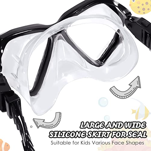 Seago Kids Swim Goggles with Nose Cover Snorkel Mask Scuba Diving Swim Mask Anti-fog Tempered Glass, Panoramic Clear View Silicone Seal Snorkeling Gear Swimming Goggles for Kids 6-14 Boys Girls Youth