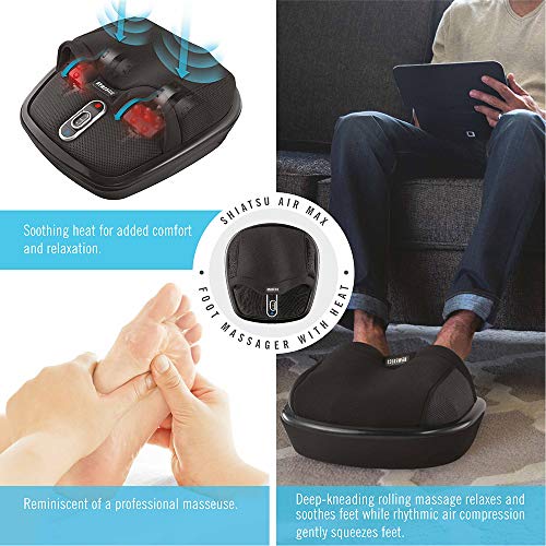 Homedics Shiatsu Air Max Foot Massager, Air Compression Massage, Deep-Kneading Rolling Massage, Soothing Heat, Pain Relief and Muscle Recovery, Relaxes Feet, Spa Therapy for Home or Office