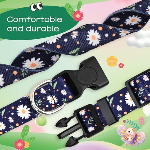 Athbavid Floral Dog Collar, Flower Print Dog Collars with Cute Charm, Adjustable Dog Collars for Small Medium Large Dogs,Pet Girl Boy,Running Walking Playing Exercise,Wedding Holiday