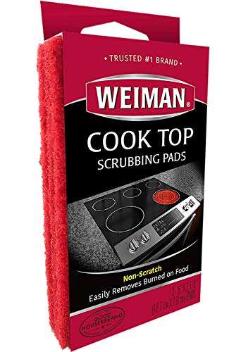 Weiman Cook Top Scrubbing Pads – Gently Clean and Remove Burned-on Food from All Smooth Top and Glass Cooktop Ranges, 3 reusable pads