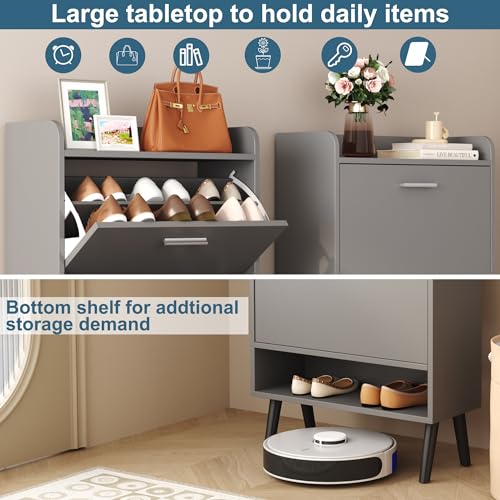 HOMEFORT Shoe Cabinet for Entryway, Shoe Storage Cabinet with 2 Flip Drawers, 30" Narrow Shoe Organizer Cabinet for Front Door Entrance, Modern Slim Hidden Shoe Rack Cabinet in Balck