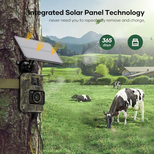 Assark Solar Trail Camera 48MP 30FPS, WiFi Bluetooth Game Camera with Motion Activated 0.2s Trigger, Night Vision Motion Activated IP66 Waterproof for Wildlife Scouting with 32GB Micro SD Card