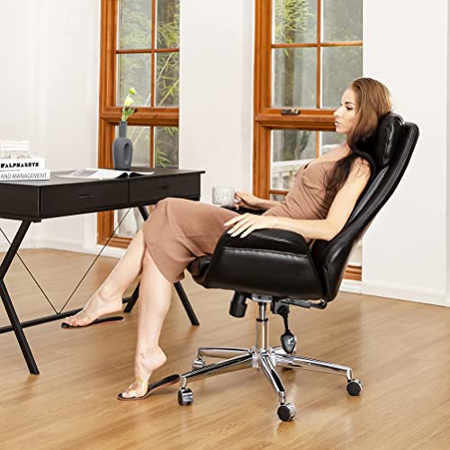 Glitzhome Mid-Century Modern Air Leatherette Adjustable Swivel High Back Office Chair, Black