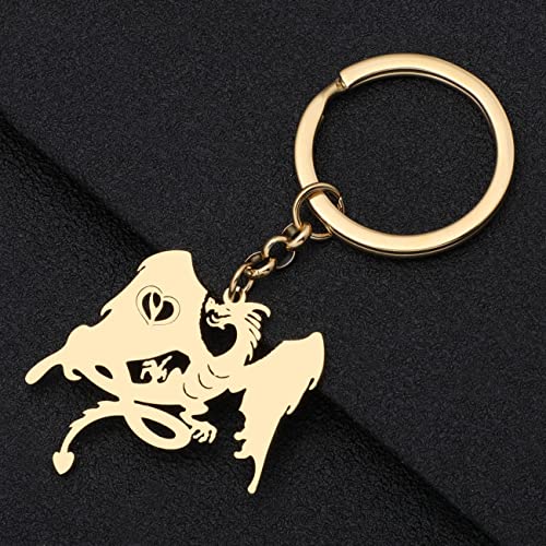 LONYOO Funny Dragon Keychain Wallet Car Key Ornament Stainless Steel Fantasy Dinosaur Keyring Charms for Women Girls Gifts (Gold B)