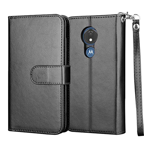 Njjex for Moto G7 Play Wallet Case/Motorola G7 Optimo (XT1952DL)/ T-Mobile Revvlry Case [9 Card Slots] PU Leather Card Holder Folio Flip [Detachable] Kickstand Lanyard Magnetic Phone Cover [Black]