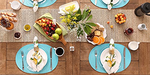 DII Classic Woven Tabletop Collection, Indoor/Outdoor Placemat Set, Oval, 12x18, Aqua, 6 Piece