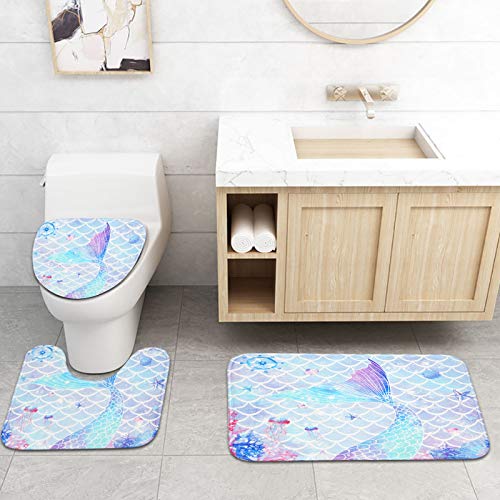 4 Pcs Flower Butterfly Shower Curtain Set with Non-Slip Rug, Toilet Lid Cover and Mat, Colorful Floral Shower Curtain with 12 Hooks, Waterproof Fabric Bath Curtain for Bathroom, Blue