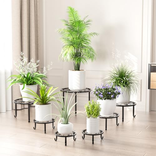 ZUIYIN 7 Pack Metal Plant Stands for Outdoor Indoor, Anti-Rust Iron Flower Pot Stands Outdoor Plant Stands, Indoor Floor Plant Holder Heavy Duty Plant Shelf for Patio, Home Garden Decor Racks(Black)