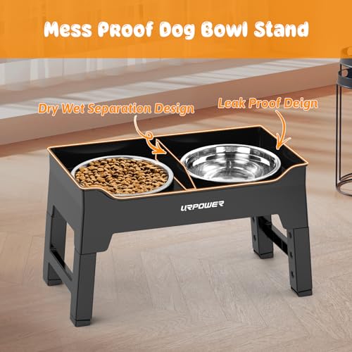 URPOWER Elevated Dog Bowls Mess Proof Raised Dog Bowl 4 Height Adjustable Dog Bowl Stand with 2 Stainless Steel Dog Food and Water Bowl Non-Slip Dog Bowl Set for Small Medium Large Dogs & Pets