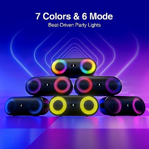 Rythflo Bluetooth Speakers, [Blod Bass & Dynamic Lights] Portable Wireless Speaker with 20W Powerful Sound, 24Hrs Playtime, Build-in MIC, IP66 Waterproof/Dustproof Blue Tooth Speaker