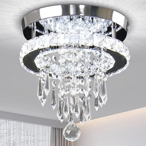 CLAIRDAI Modern Small Closet Chandelier LED Ceiling Light Fixtures Stainless Steel Flush Mount Ceiling Chandeliers Light for Bedroom,Foyer,Hallway,Closet(Cool White)