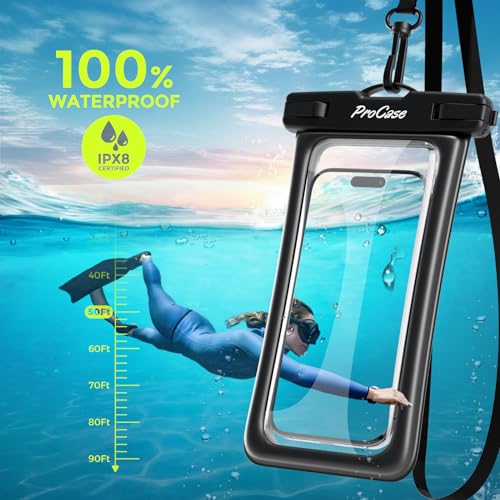 ProCase 2 Pack Floating Waterproof Phone Pouch Up to 7.0", Water Proof Underwater Case Dry Bag Cell Phone Protector for iPhone 15 14 13 Pro Max, Galaxy S24 S23 Ultra, Beach Essential - Black