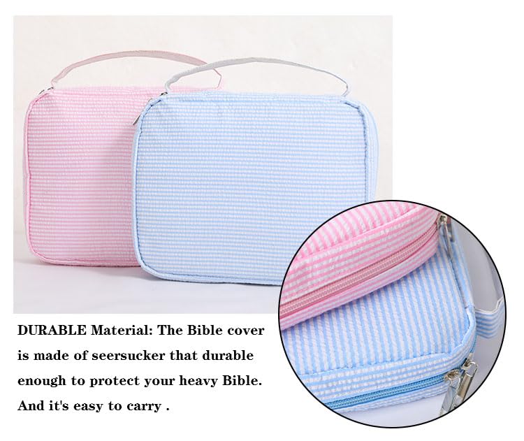 EMBRUNIOICE Bible Covers for Women, Bible Case, Bible Bag with Top Handle, Stripe Bible Bag Proteceive Book Case, Bible Carrying Church Bag for Christian Gifts(Blue)