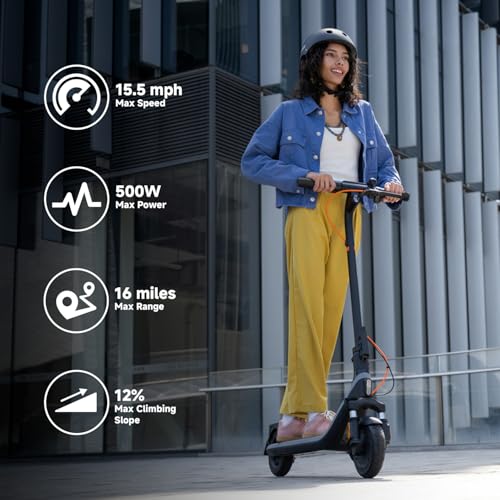Segway Ninebot E2 Plus II Electric Scooter, 15.5 MPH, 16 Miles Max Range, Front Suspension, 8.1" Shock-Absorbing Tires, Dual Brakes, Scooter for Adults, UL-2272 2271 Certified