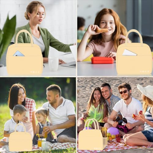 KUBYA Lunch Bag Women, Lunch Box for Women Men Insulated Reusable Lunch Bag Large Capacity Lunch Tote Bag Lunch Container for Office Work Picnic Beach or Travel（Purple Flower）