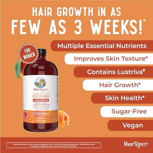 MaryRuth's Liquid Multivitamin + Lustriva® Hair Growth for Women| Biotin 10000mcg | Vitamin D | B Vitamins |Clinically Tested for Thicker Hair, Wrinkles, Fine Lines, Skin Care| Ages 18+ | 15.22 Fl Oz