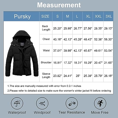 Pursky Ladies Winter Coats Heavyweight Quilted Short Puffer Outwear Usually Down Jackets Parkas Shine Black 2XL