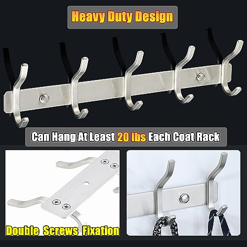 Alise Coat Rack Wall Mount,Coat Hanger Rail with 5 Double Coat Hooks for Hanging Coats,SUS304 Stainless Steel Towel Hanger Hook Racks for Purse Clothes Entryway Jacket Hats,Gold and Black